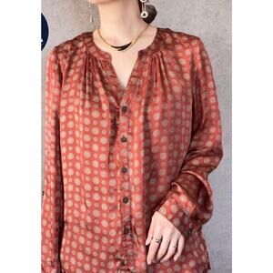 Roz and Ali Rust Womens Paisley Print Floral Peasant Button Down Shirt Size XL